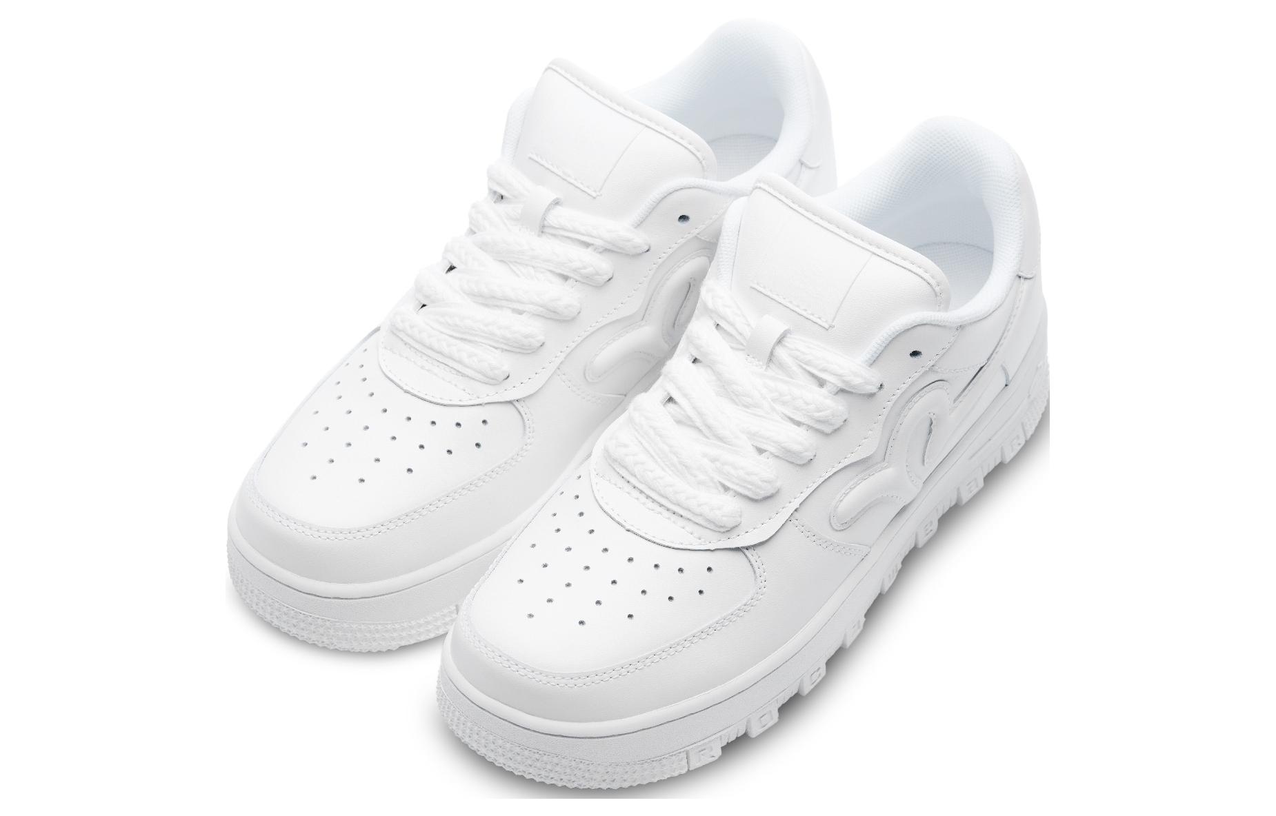 ROCAWEAR White Sneakers, Cow Leather Low top Skateboard Shoes Unisex Classic White