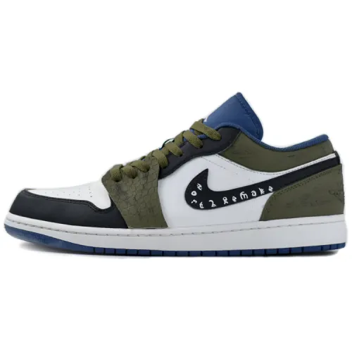 Jordan Air Jordan 1 Abrasion Resistant Slip Resistant Low top Vintage Basketball Shoes Men's Black White Green
