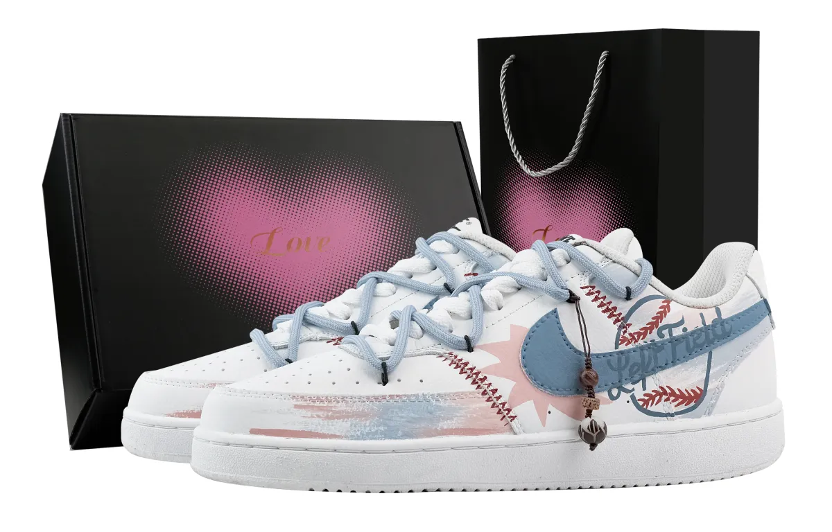 Nike Court Vision 1 Baseball, Heart Box Abrasion Resistant Low top Skateboard Shoes Men's White Blue