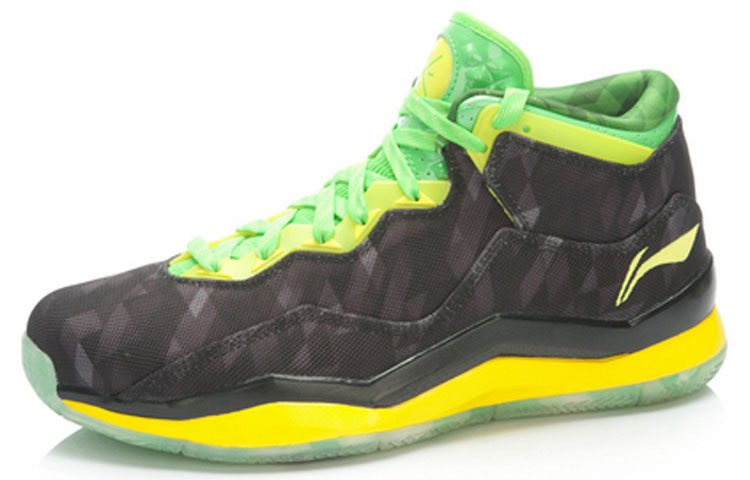 Li Ning WOW 3 Cushioning, Wear Resistant Mid top Basketball Shoes Men’s Black Green Yellow