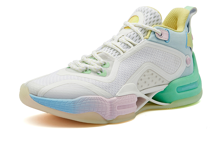 361° AG 2 Basketball Shoes Men’s Mid Top Knit White/Lemon Cyan