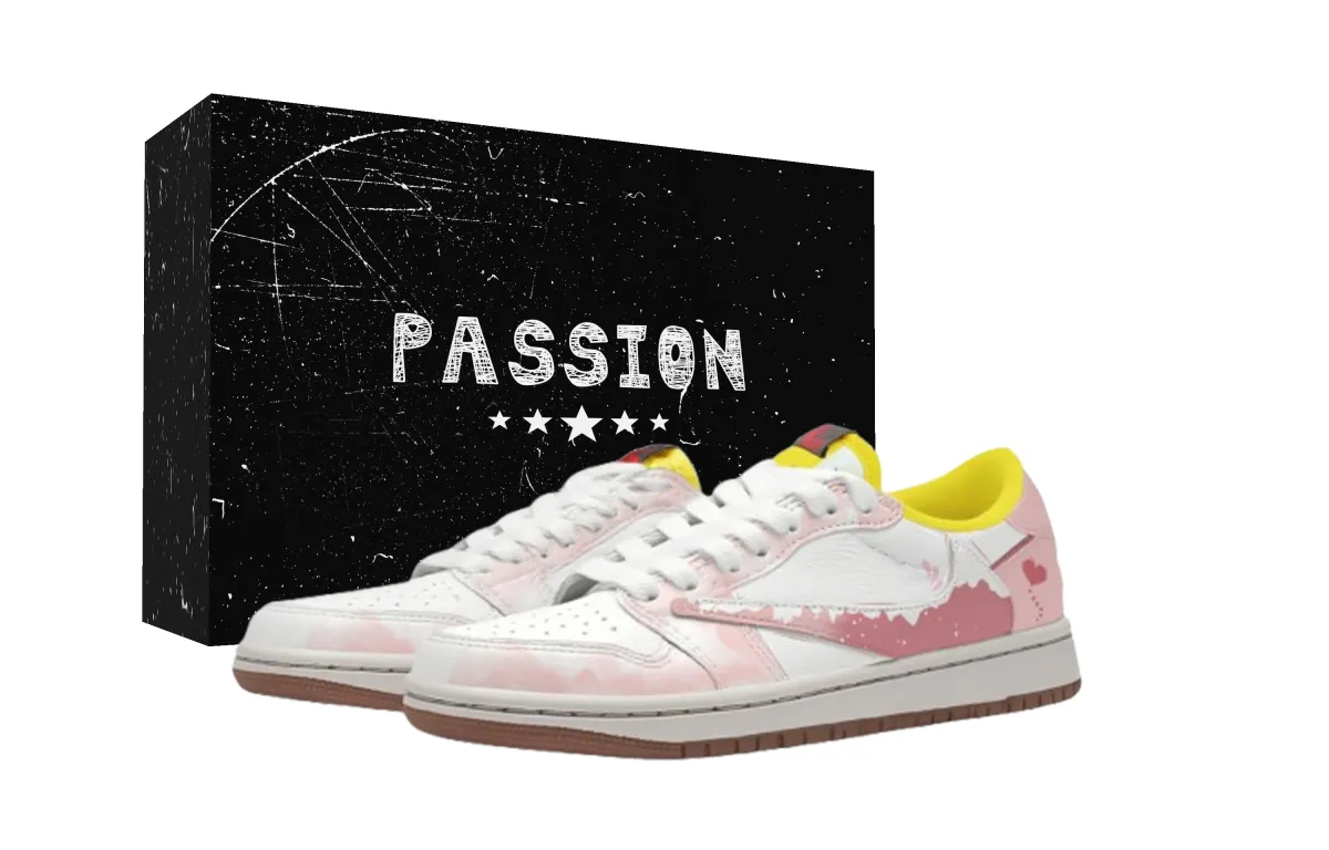 Travis Scott x Jordan Air Jordan 1 White Pink Travis Scott X AJ1 Low Top Box Low top Vintage Basketball Shoes Unisex