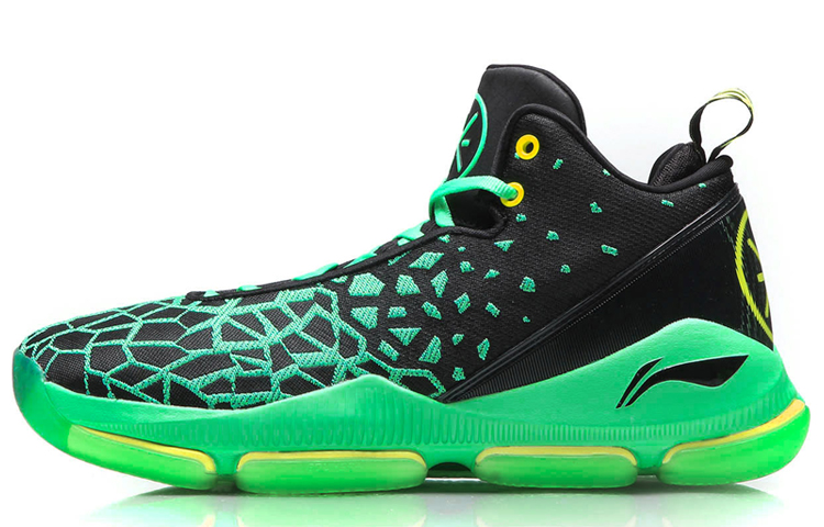 Li Ning Wade Fission 3 Patchwork Lightweight Anti Slip Mid top Basketball Shoes Men's Neon Green