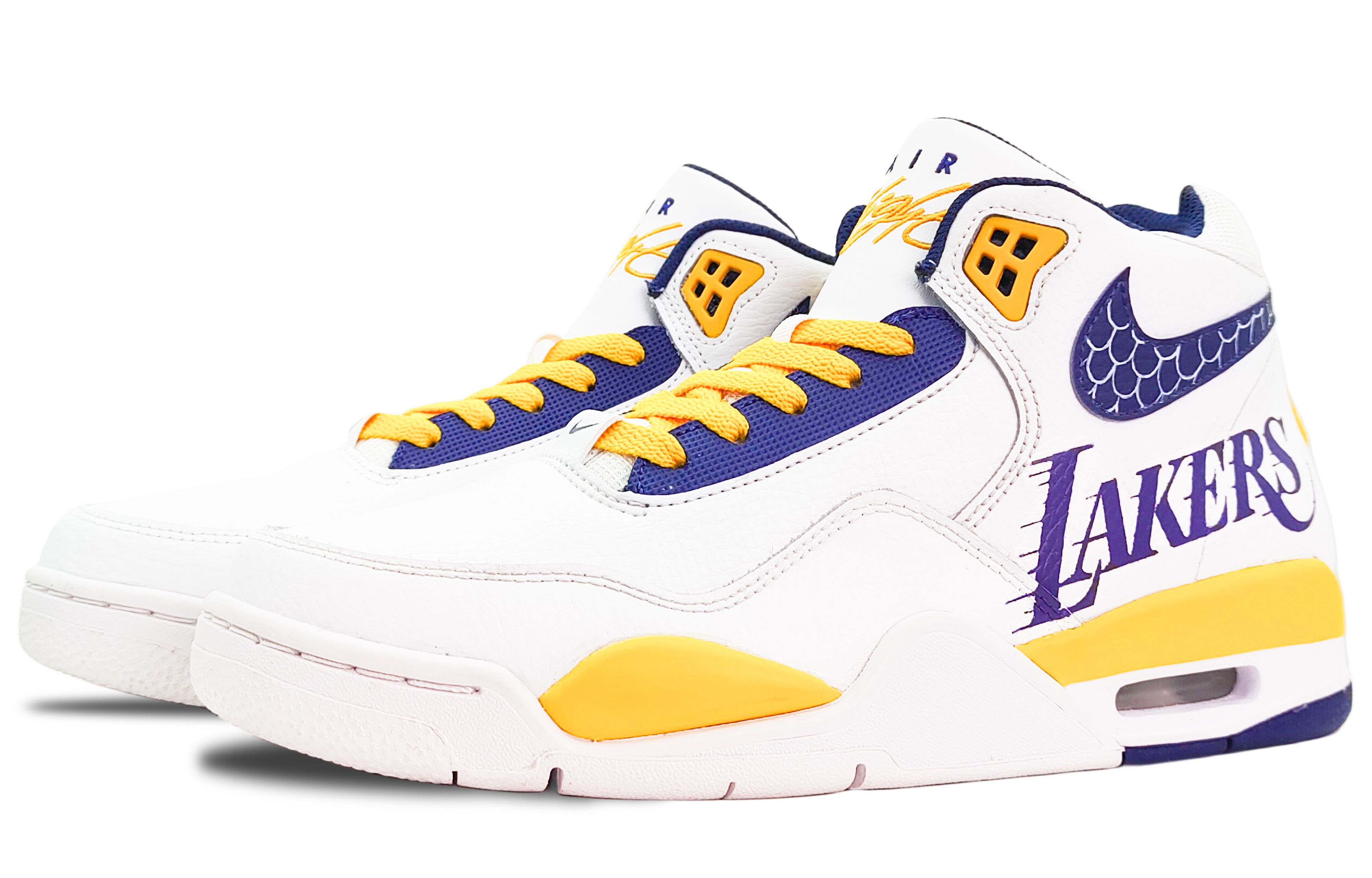 Nike Flight Legacy Cushioning Anti-Slip And Wear-Resistant Mid-Top Vintage Basketball Shoes Men’s White Blue Yellow