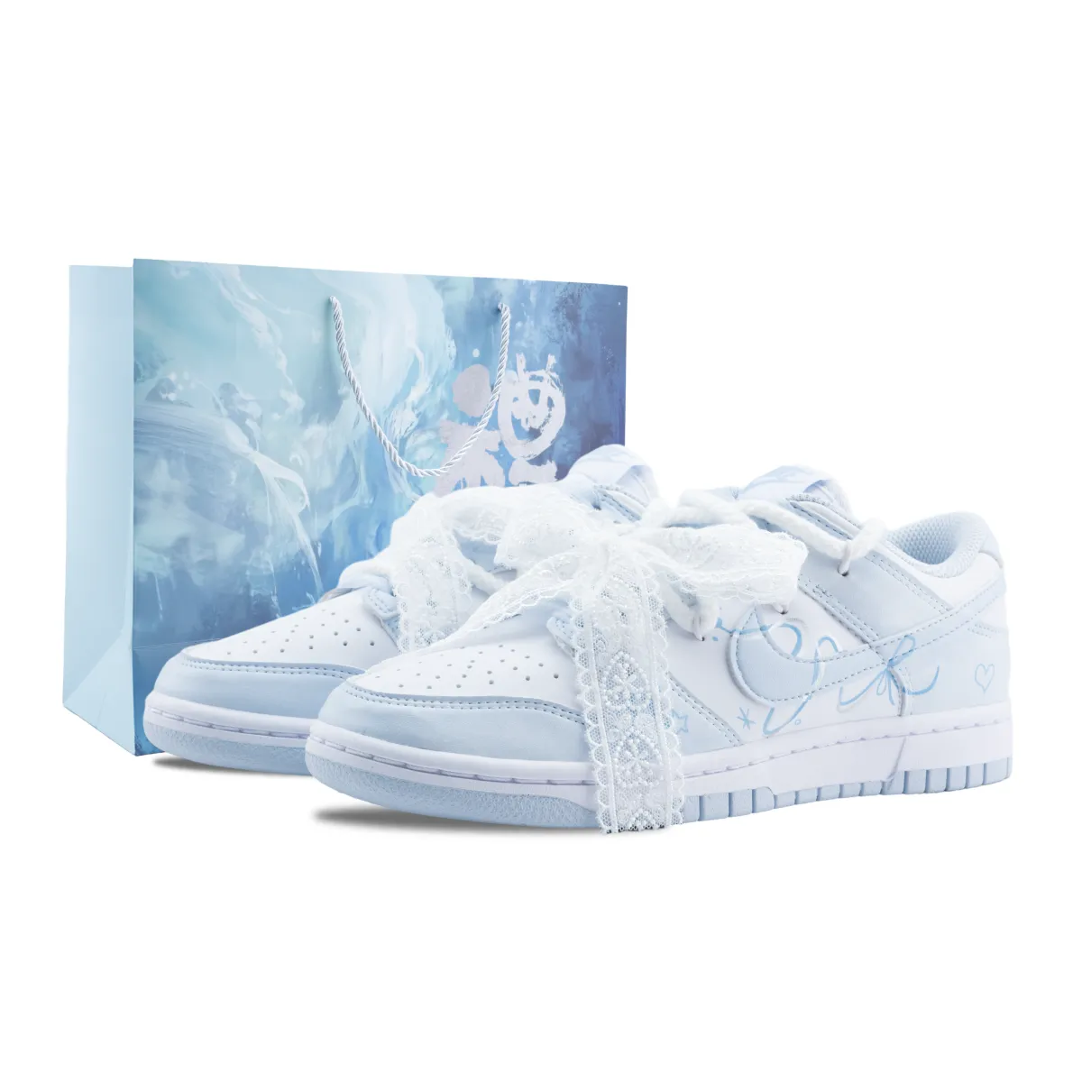 Nike Dunk Slip Resistant Abrasion Resistant Low top Skateboard Shoes Unisex Light Blue