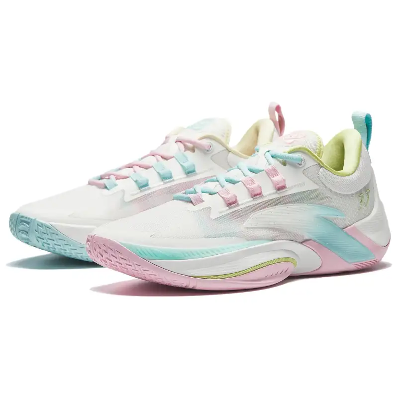 Anta Zap 1 Cushioning, Wear Resistant Low top Basketball Shoes Men's White Pink Blue
