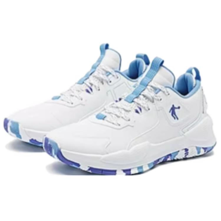 QIAODAN Comfortable Slip Resistant Slip Resistant Low top Basketball Shoes Men’s White Blue