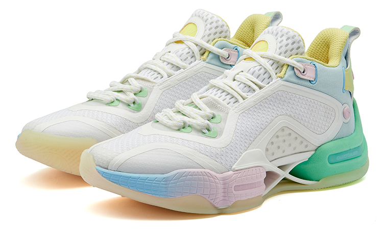 361° AG 2 Basketball Shoes Men’s Mid Top Knit White/Lemon Cyan