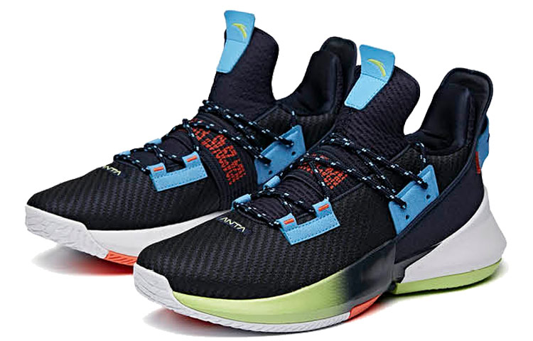 Anta Airspace 2 Cushioning Slip Resistant Abrasion Resistant Low top Basketball Shoes Men’s Blue Green