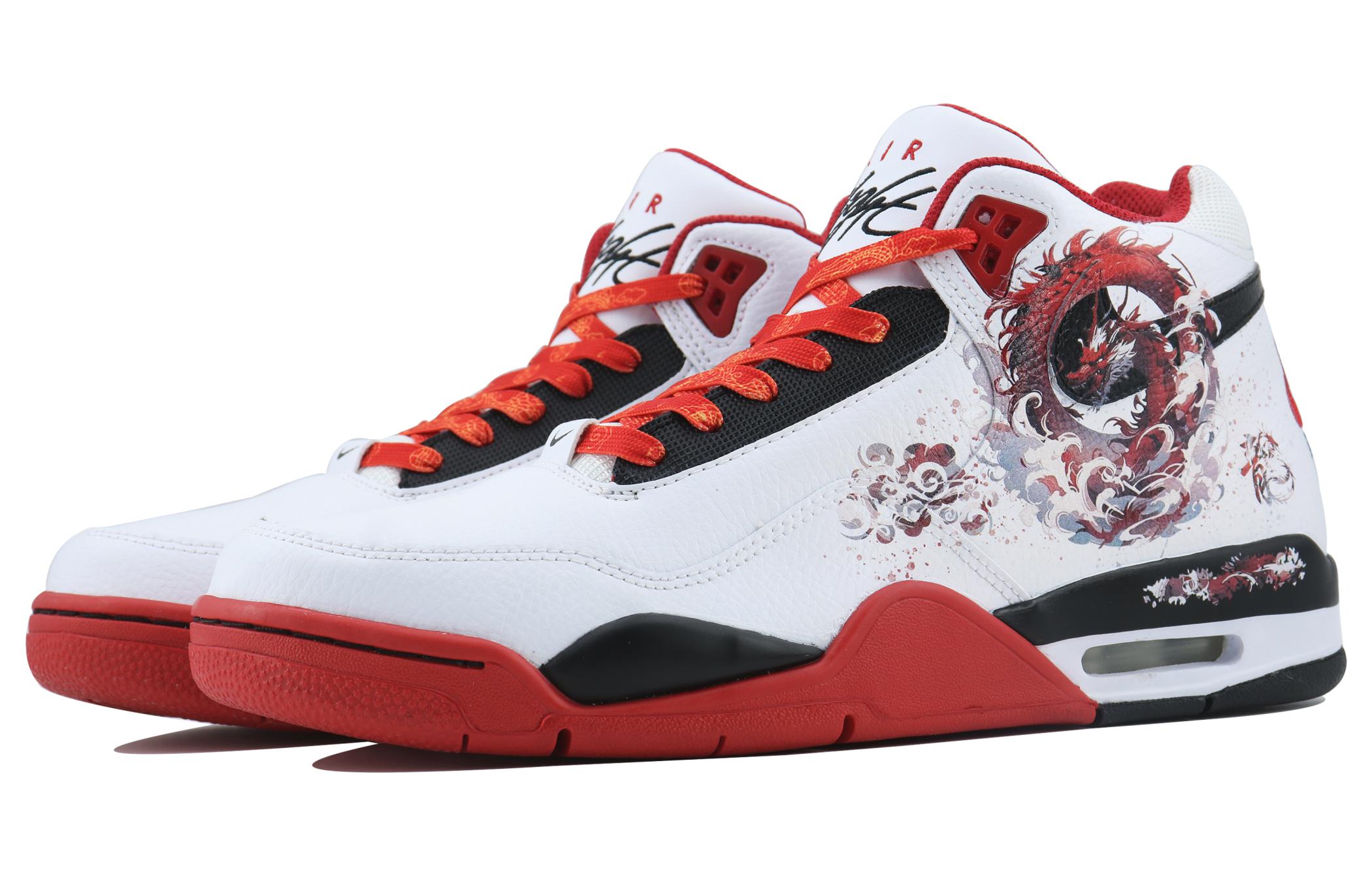 Nike Flight Legacy Dragon Luck On Your Side SDS Mid top Vintage Basketball Shoes Unisex Black White Red