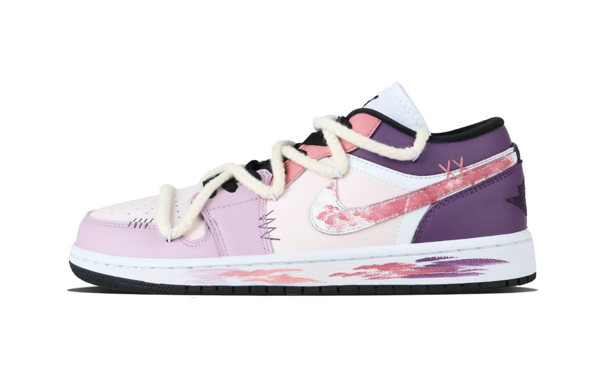 Jordan Air Jordan 1 Purple Pink Bleed Low top Vintage Basketball Shoes Unisex Pink Purple