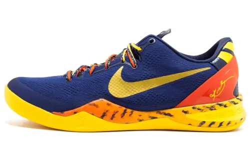 Nike Kobe 8 Barcelona Tiger Barcelona Tiger Pattern Practical Anti-slip Light Low-top Basketball Shoes Men's Blue and Orange