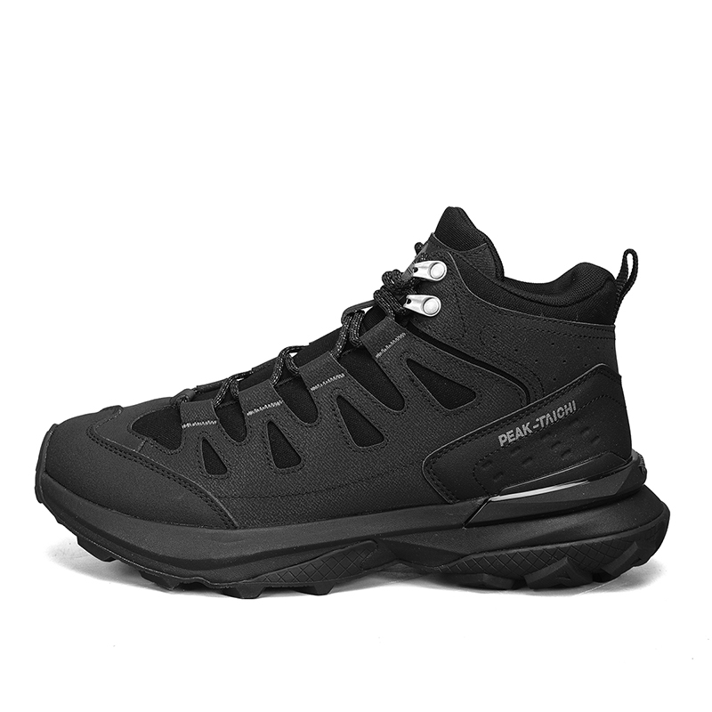 PEAK Cushioning Abrasion Resistant Slip Resistant High top Mountaineering Shoes Men’s All Black