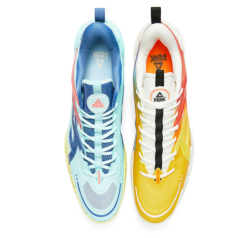 PEAK State Pole Cushioning Slip Resistant Abrasion Resistant Low top Basketball Shoes Men’s Yellow Blue Mismatched