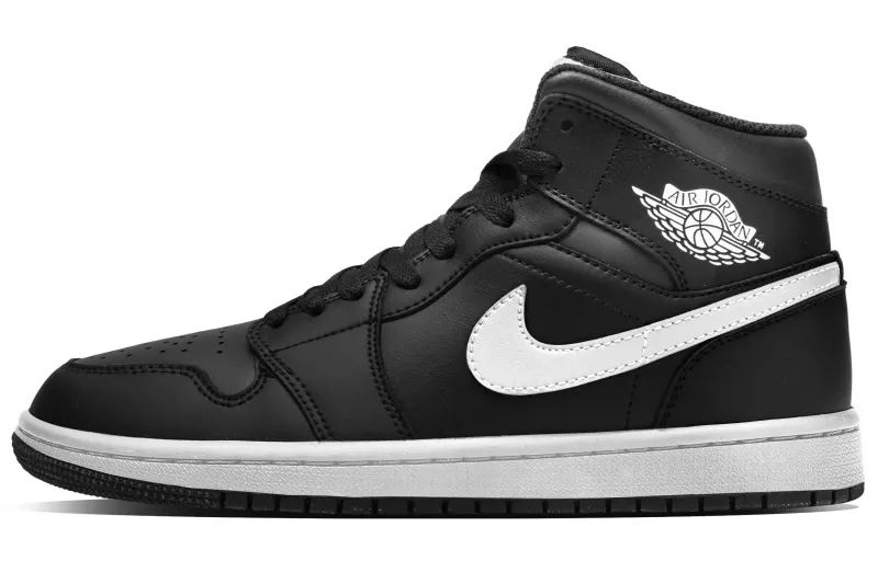Jordan Air Jordan 1 Yinyang Cushioning, Wear Resistant Mid top Vintage Basketball Shoes Unisex Black White