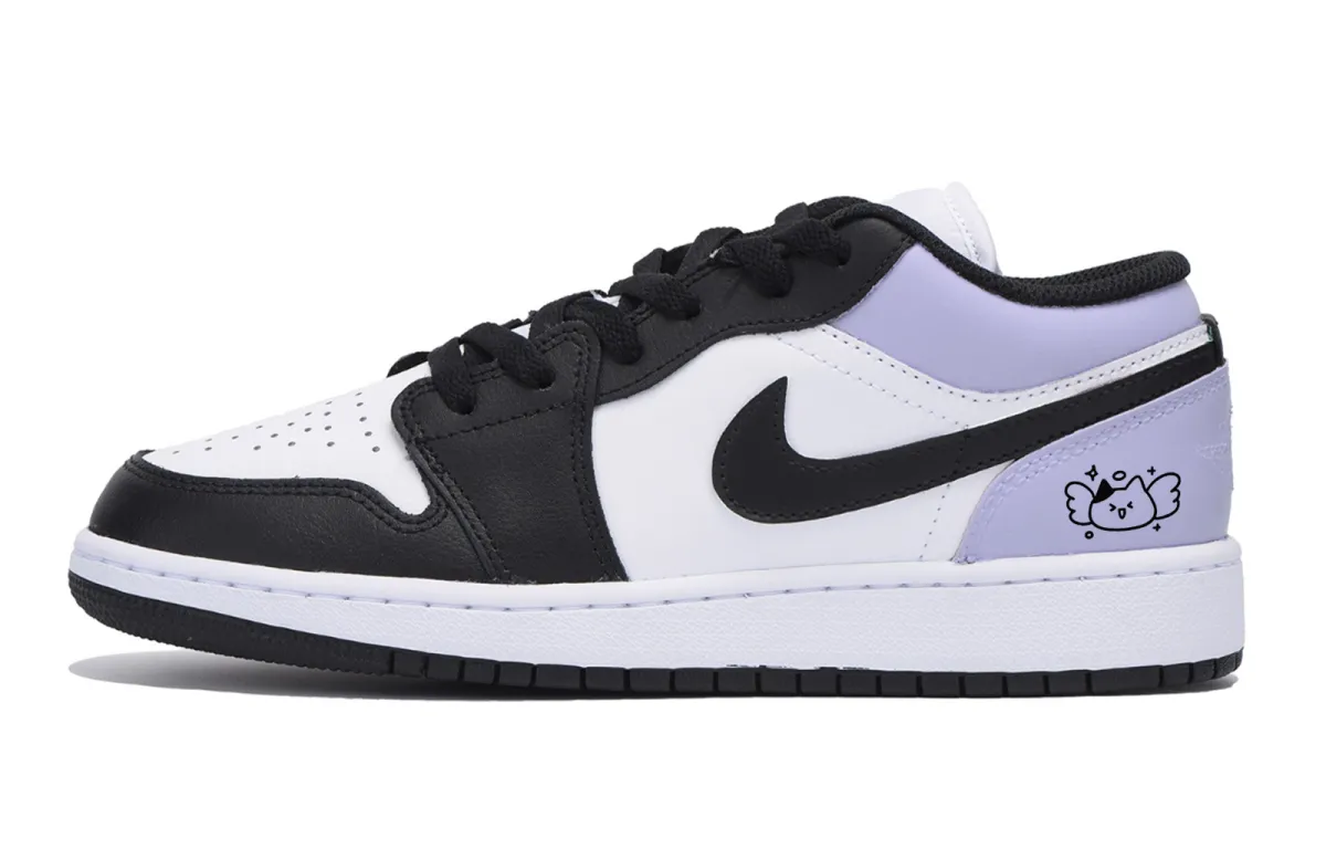 Jordan Air Jordan 1 Puppy Fragment Anti-Slip Wear-Resistant Low-Top Vintage Basketball Shoes Men's Black Purple