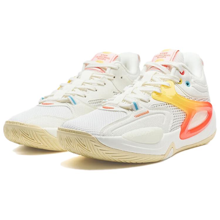 XTEP Cushioning Slip Resistant Lightweight Mid top Basketball Shoes Men’s Sail White