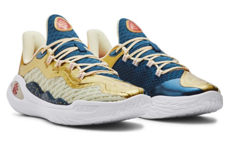 Under Armour Curry 11 Slip Resistant Abrasion Resistant Low top Basketball Shoes Unisex Yellow Blue