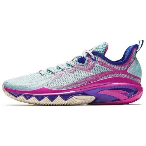 Anta Swagger 2 Cushioning Abrasion Resistant Rebound Low top Basketball Shoes Men's Green Pink Blue