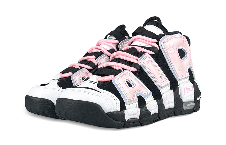 Nike Air More Uptempo Mid top Vintage Basketball Shoes Women’s Black White Pink