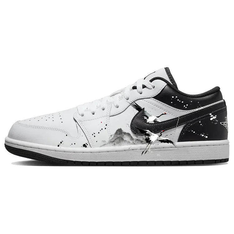 Jordan Air Jordan 1 Slip Resistant Abrasion Resistant Low top Vintage Basketball Shoes Men's White Black