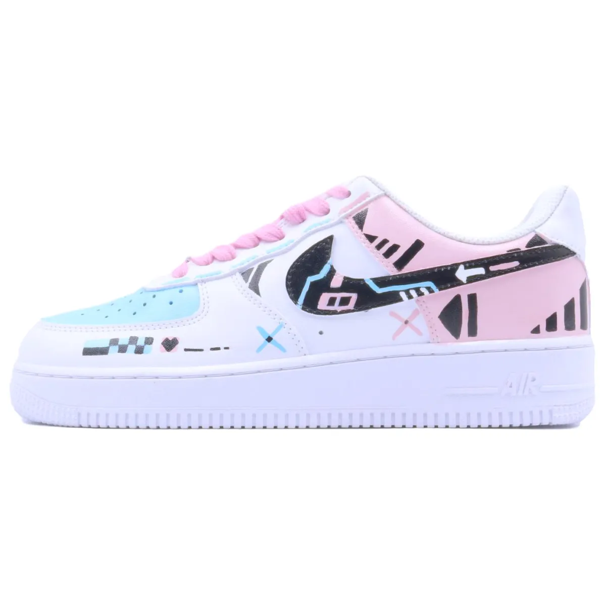 Nike Air Force 1 Slip Resistant Abrasion Resistant Low top Skateboard Shoes Unisex Blue Pink