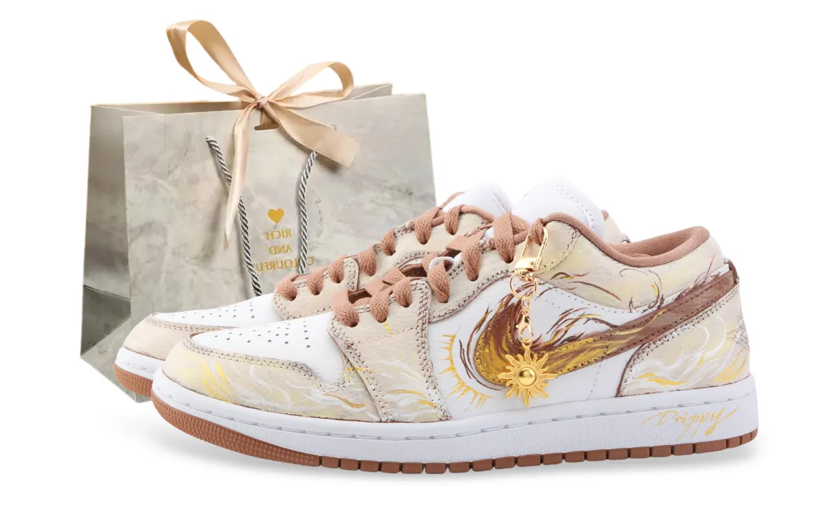 Jordan Air Jordan 1 Drippy Sun God Low top Vintage Basketball Shoes Unisex Beige Gold