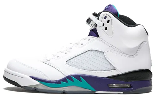 Jordan Air Jordan 5 Retro Grape Comfortable Non-slip Lightweight High Top Retro Basketball Shoes Men and Women Same Style White Purple Grape 2013 Edition