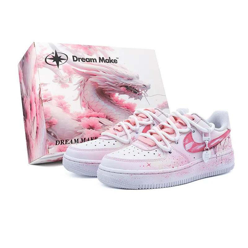 Nike Air Force 1 Ink And Red Starry Text Slip Resistant Abrasion Resistant Low top Skateboard Shoes Women's White