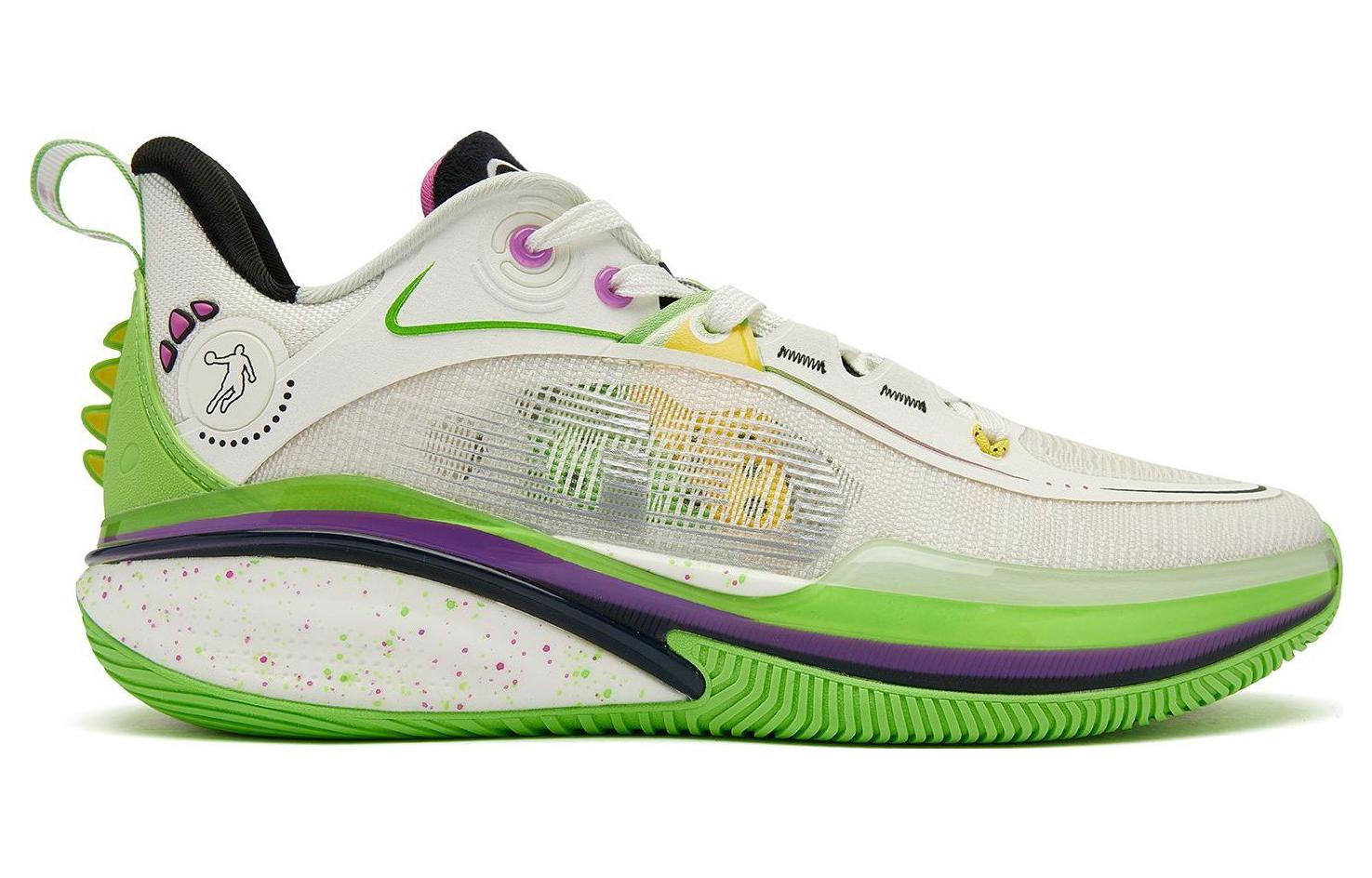 QIAODAN FE1.0 Dinosaur Wolf Colorway Abrasion Resistant Breathable Low top Basketball Shoes Men’s Green White
