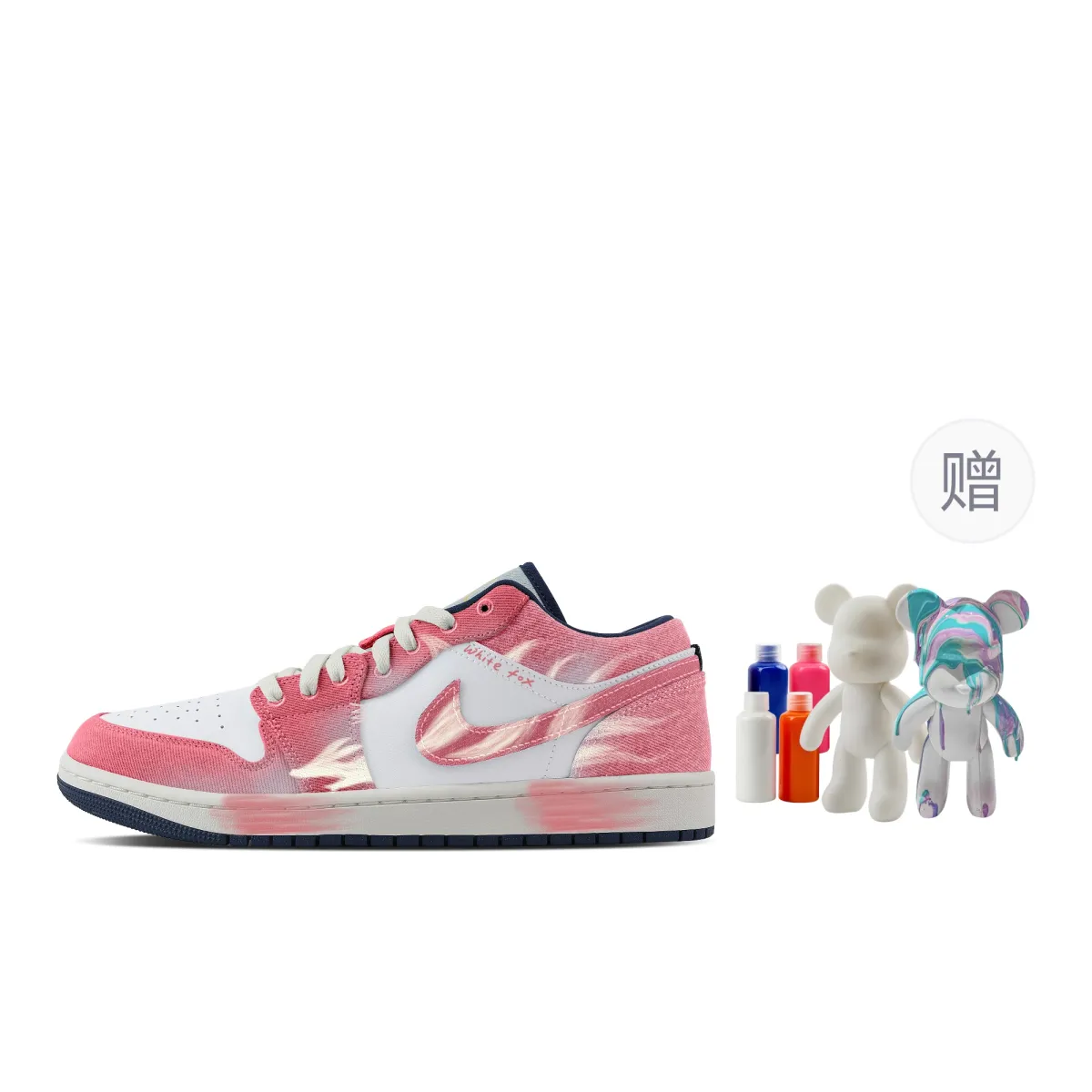 Jordan Air Jordan 1 Tail Fox, Fluid Bear Abrasion Resistant Low top Vintage Basketball Shoes Men's Pink White