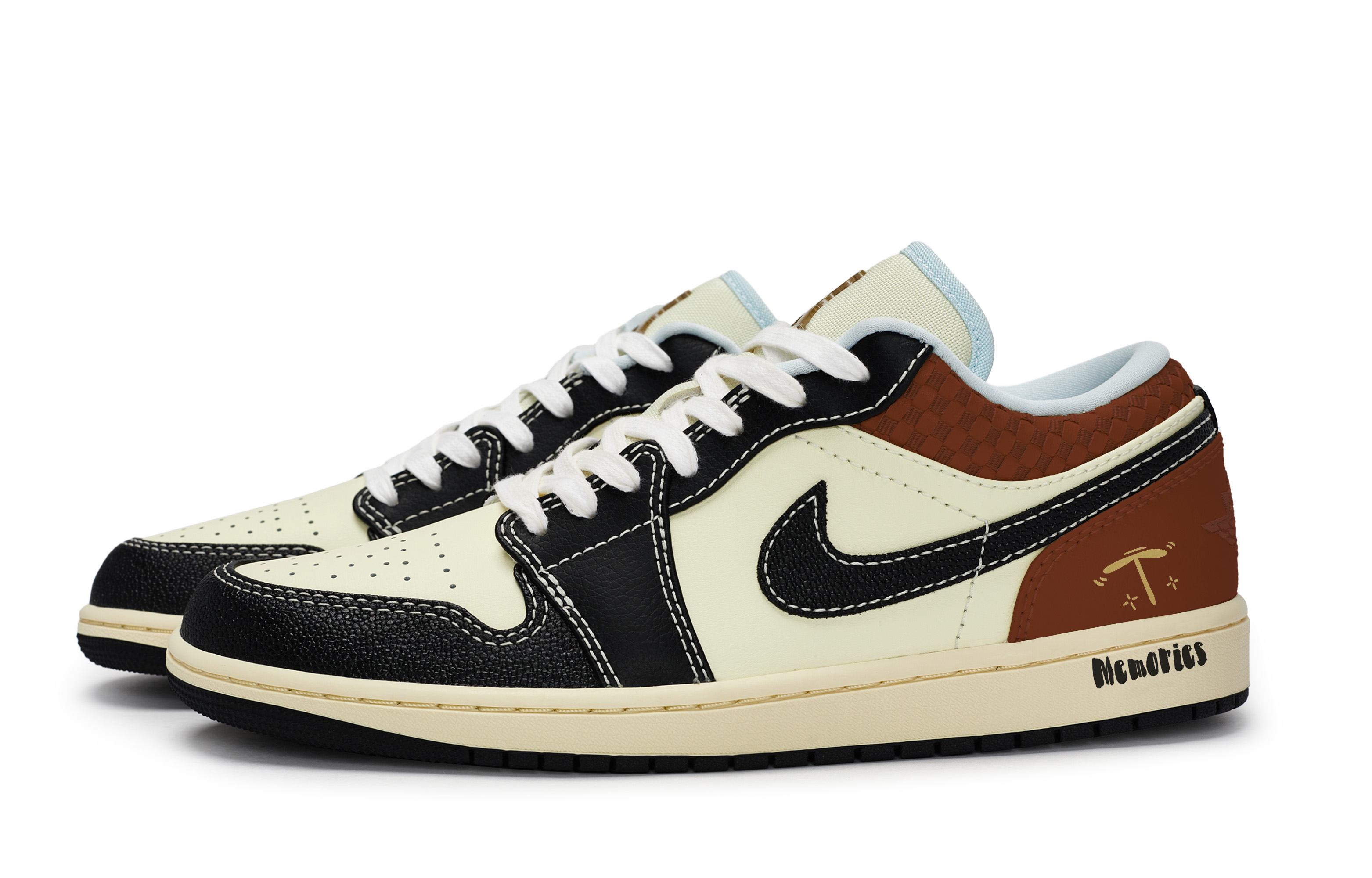 Jordan Air Jordan 1 Slip Resistant Abrasion Resistant Low top Vintage Basketball Shoes Men’s Beige Black Red