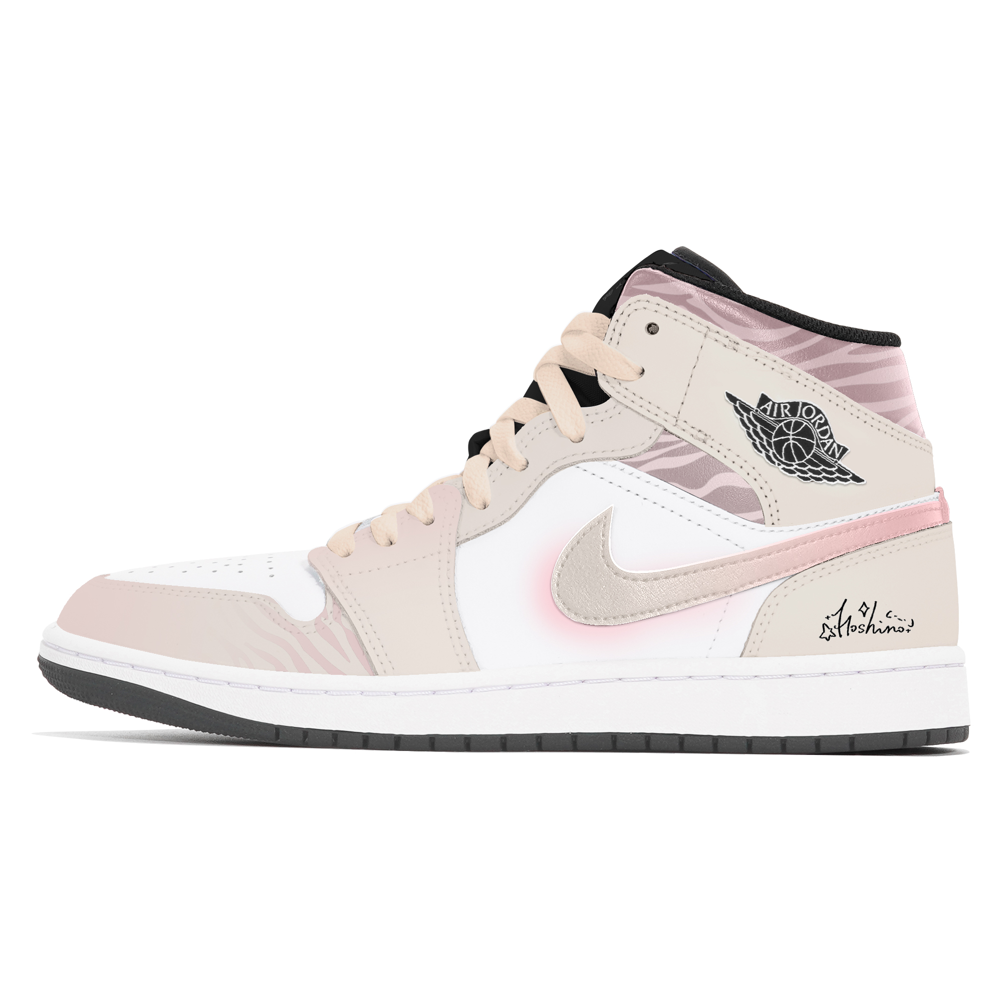 Jordan Air Jordan 1 Lemon Joy Abrasion Resistant Slip Resistant Mid top Vintage Basketball Shoes Unisex Beige Pink