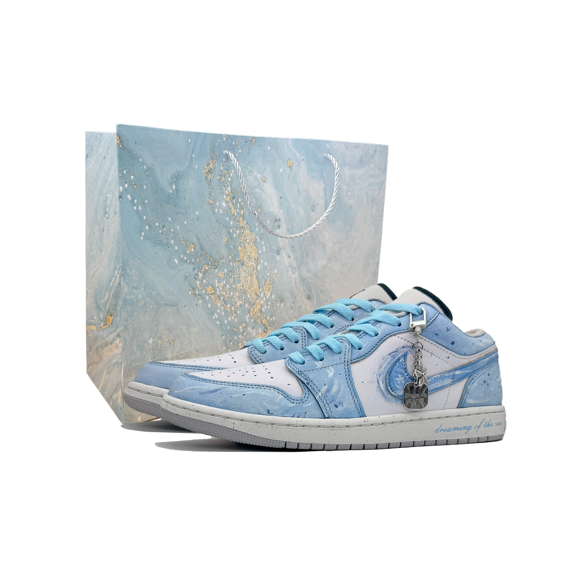 Jordan Air Jordan 1 Vintage Basketball Shoes Unisex Low Top Blue  White