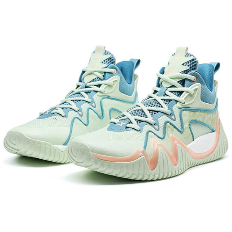 XTEP Slip Resistant Abrasion Resistant Mid top Basketball Shoes Men’s Green Blue