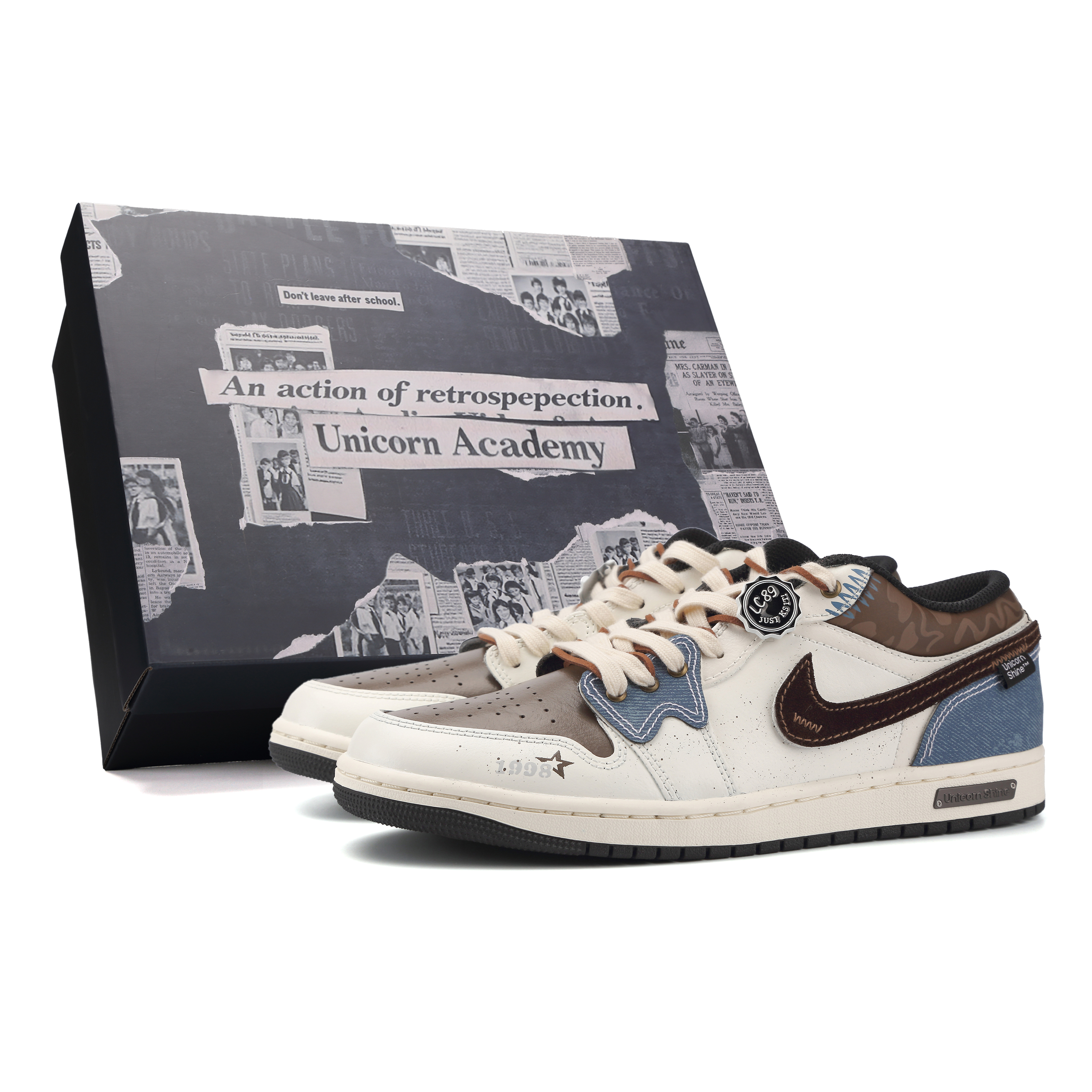 Jordan Air Jordan 1 Denim Is Busy Leather Abrasion Resistant Abrasion Resistant Low top Vintage Basketball Shoes Men's