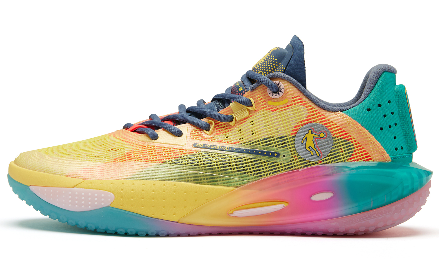 QIAODAN Thorn RISE Cushioning Abrasion Resistant Cushioning, Wear Resistant Low top Basketball Shoes Men’s Yellow Blue