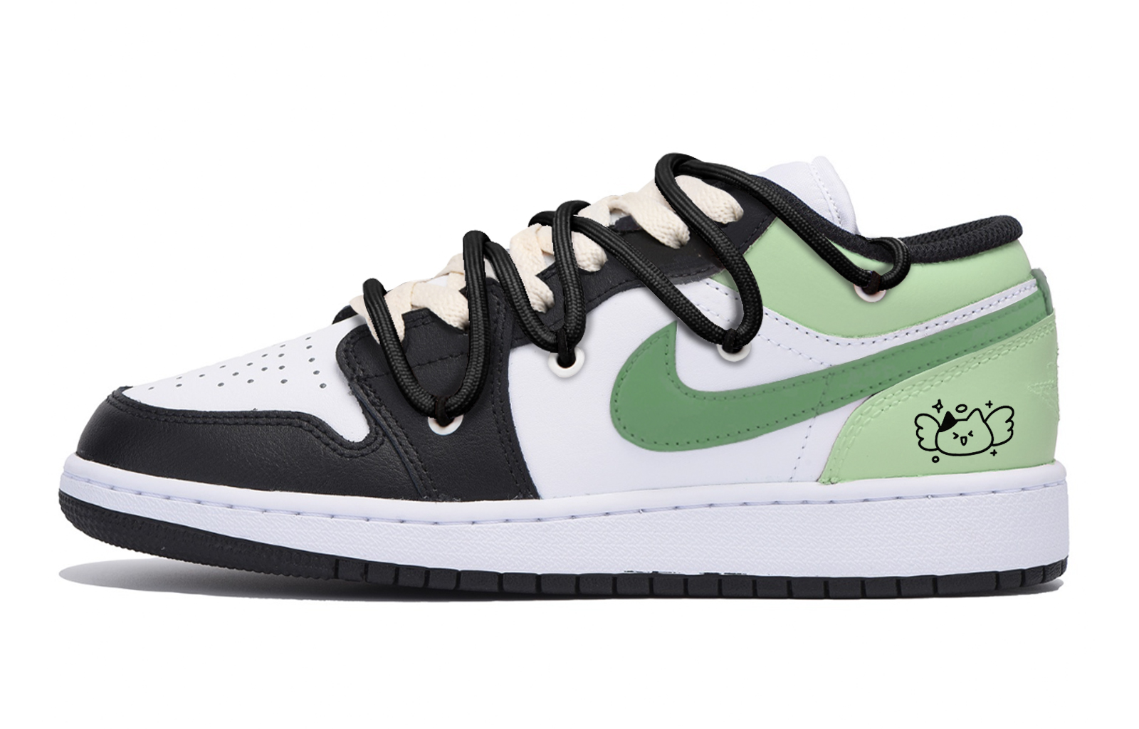 Jordan Air Jordan 1 Puppy Fragment Slip Resistant Abrasion Resistant Low top Vintage Basketball Shoes Men's Black Green