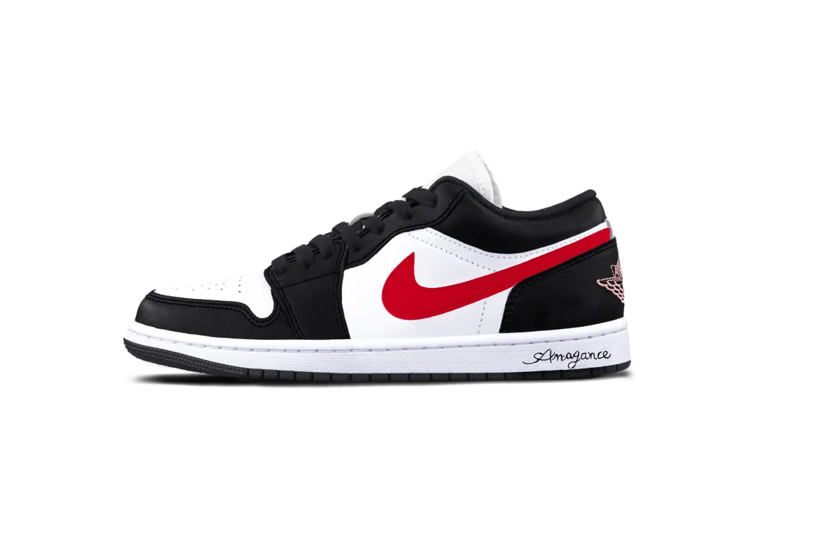Jordan Air Jordan 1 Patriot Abrasion Resistant Low top Vintage Basketball Shoes Unisex Black Red