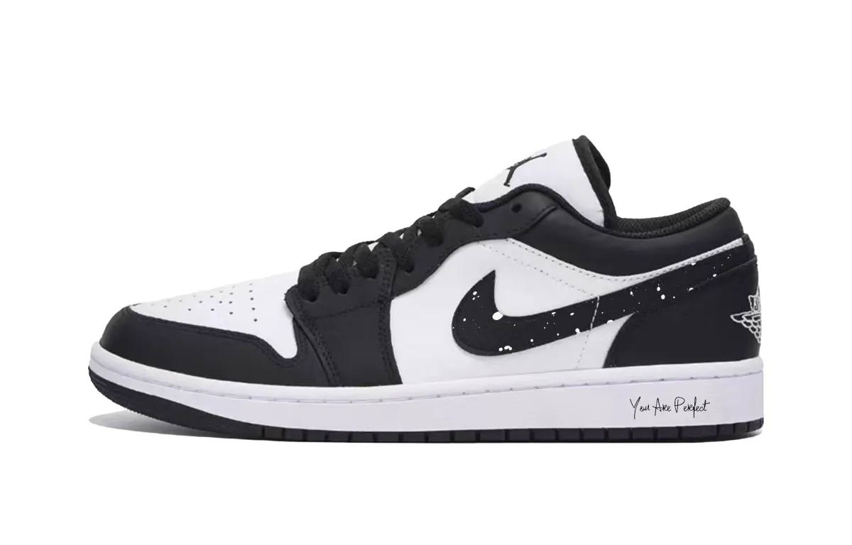 Jordan Air Jordan 1 Panda Cushioning Low top Vintage Basketball Shoes Men's Black White