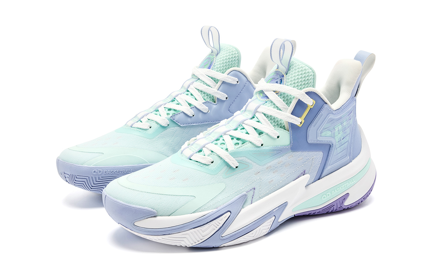 QIAODAN Broken Shadow 5 Cushioning Abrasion Resistant Low top Basketball Shoes Men’s Cyan Purple