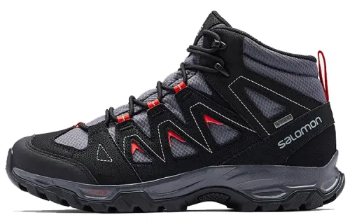 SALOMON Cushioning Slip Resistant Abrasion Resistant Mid top Mountaineering Hiking Shoes Men's Ebony