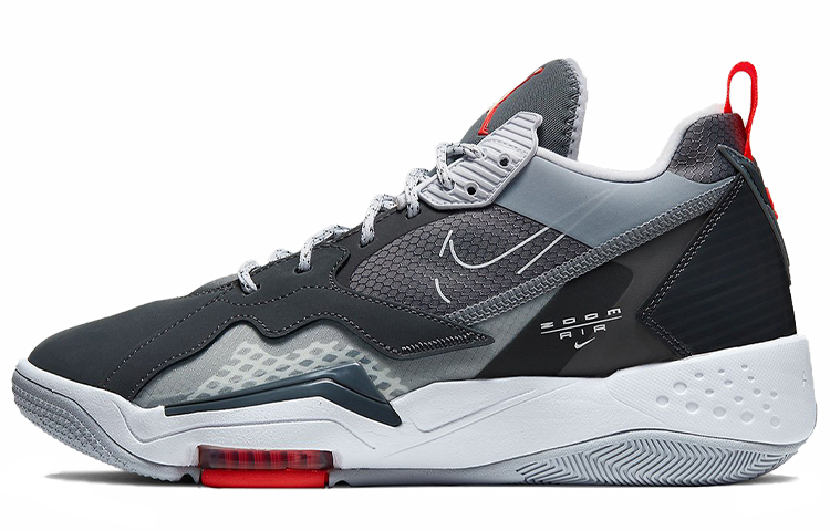 Jordan Zoom 92 round toe lace-up mesh synthetic leather shock-absorbing anti-slip mid-top practical basketball shoes men's black and white