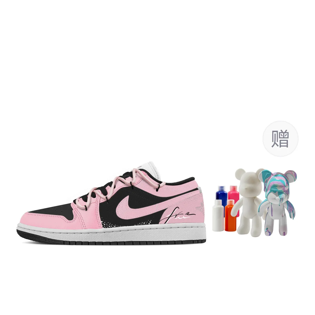 Jordan Air Jordan 1 Cherry, Fluid Bear Abrasion Resistant Low top Vintage Basketball Shoes Women's Black Pink