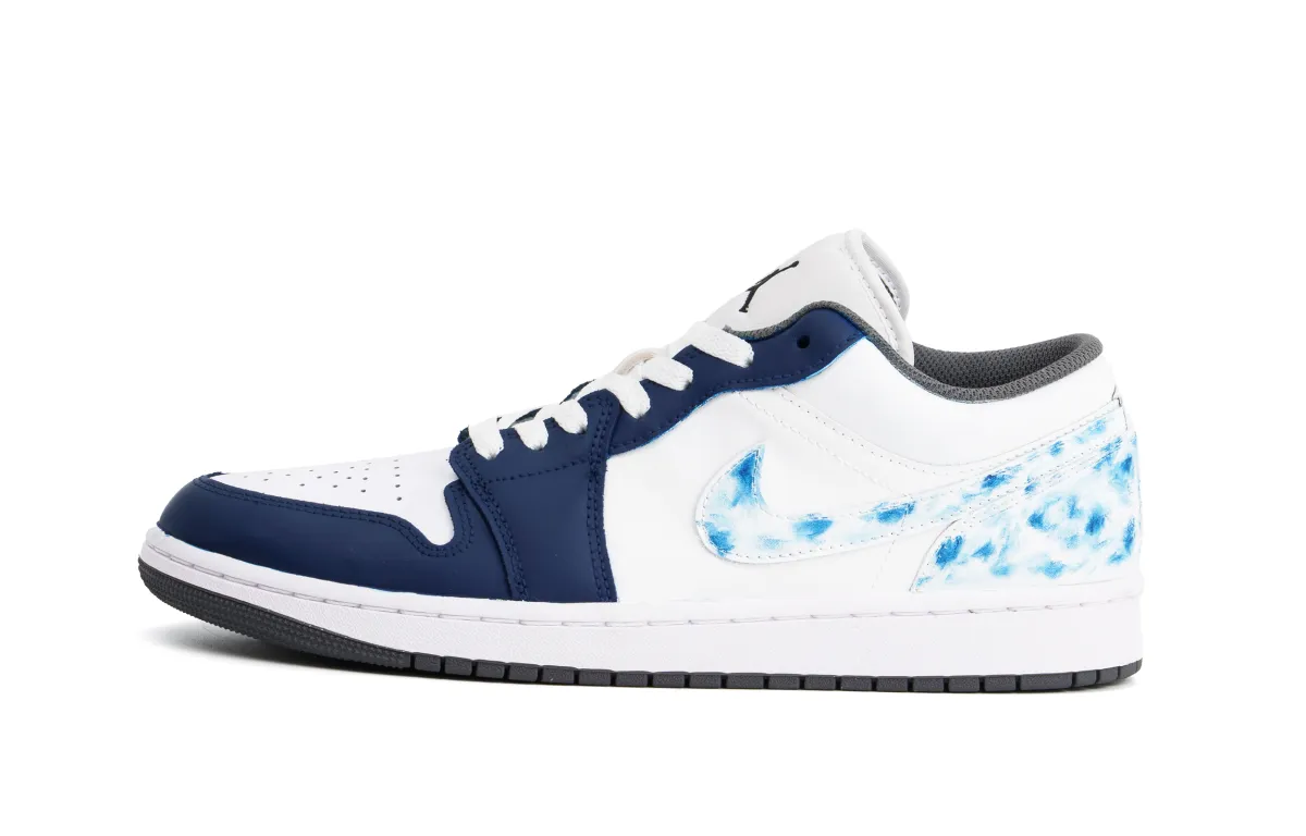 Jordan Air Jordan 1 Cushioning, Wear Resistant Low top Vintage Basketball Shoes Unisex White Blue