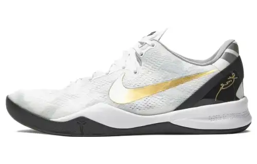 Nike Kobe 8 Protro Slip Resistant Low top Basketball Shoes Men's White Gold Black
