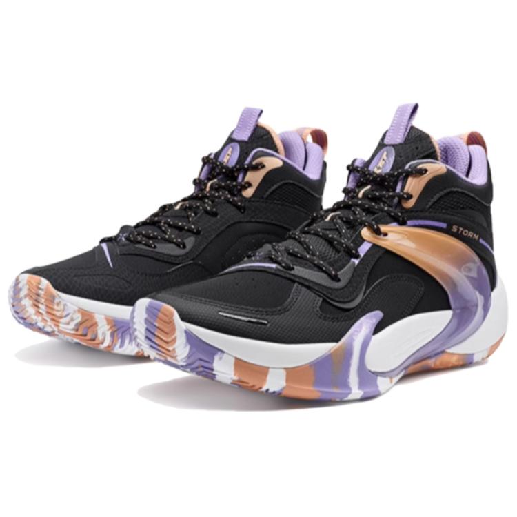 XTEP Cushioning Slip Resistant Abrasion Resistant High top Basketball Shoes Men’s Black Purple Pink