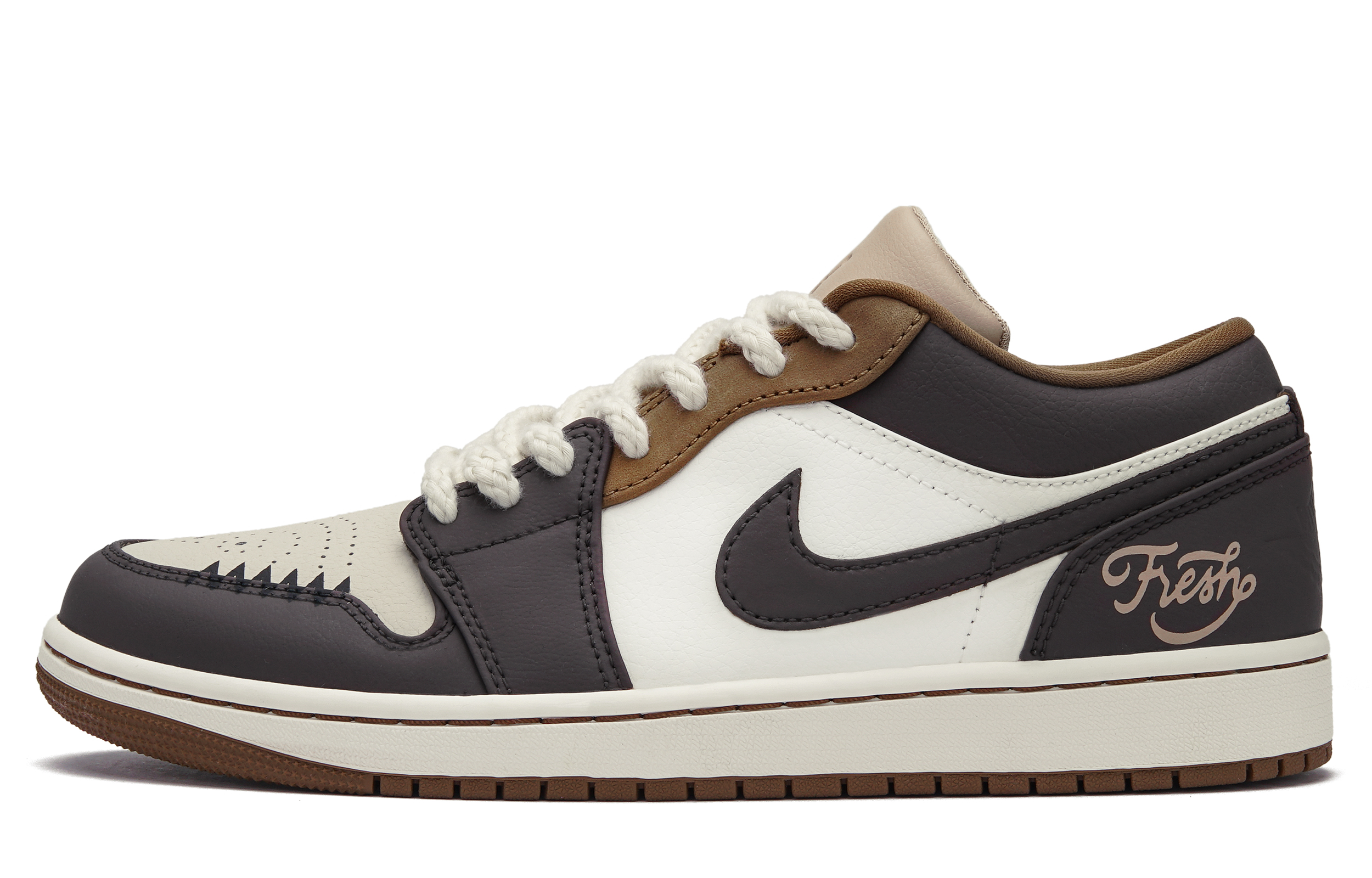Jordan Air Jordan 1 Charred Mocha Low top Vintage Basketball Shoes Men’s Light Yellow