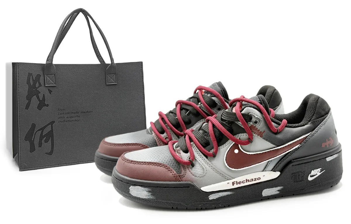 Nike Full Force Cushioning Low top Skateboard Shoes Men's Black Gray Red