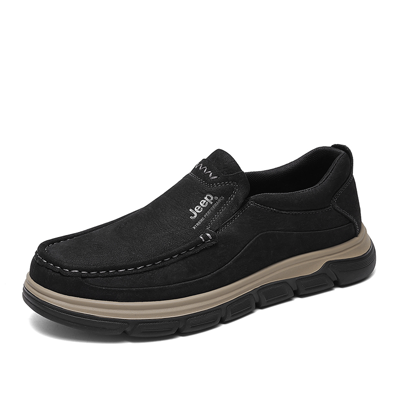 Мужские туфли Jeep Head Layer Cowhide Slip-On Daily Business Casual (черные)